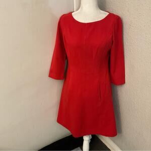 Vince Camuto Coral Sheath Dress 6 Fit & Flare Boat Neck Pockets Classic Dopamine